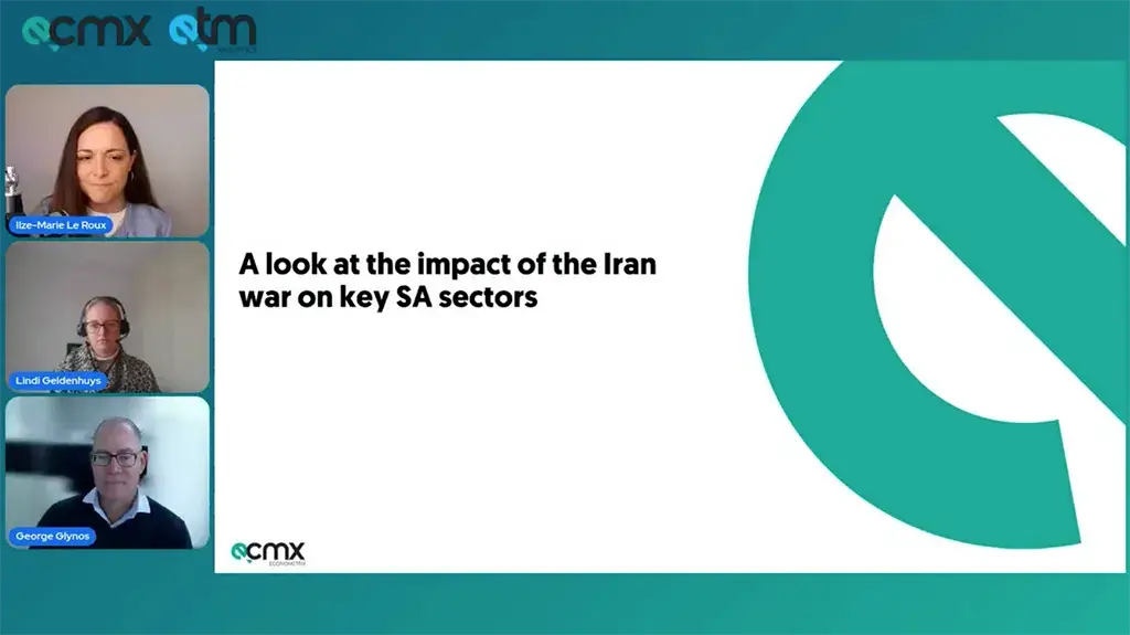 Webinar slide on Iran war impact on SA sectors